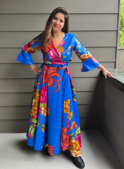 royal blue silk wrap dress Royal Blue Rhinestone Wrap Midi Dress